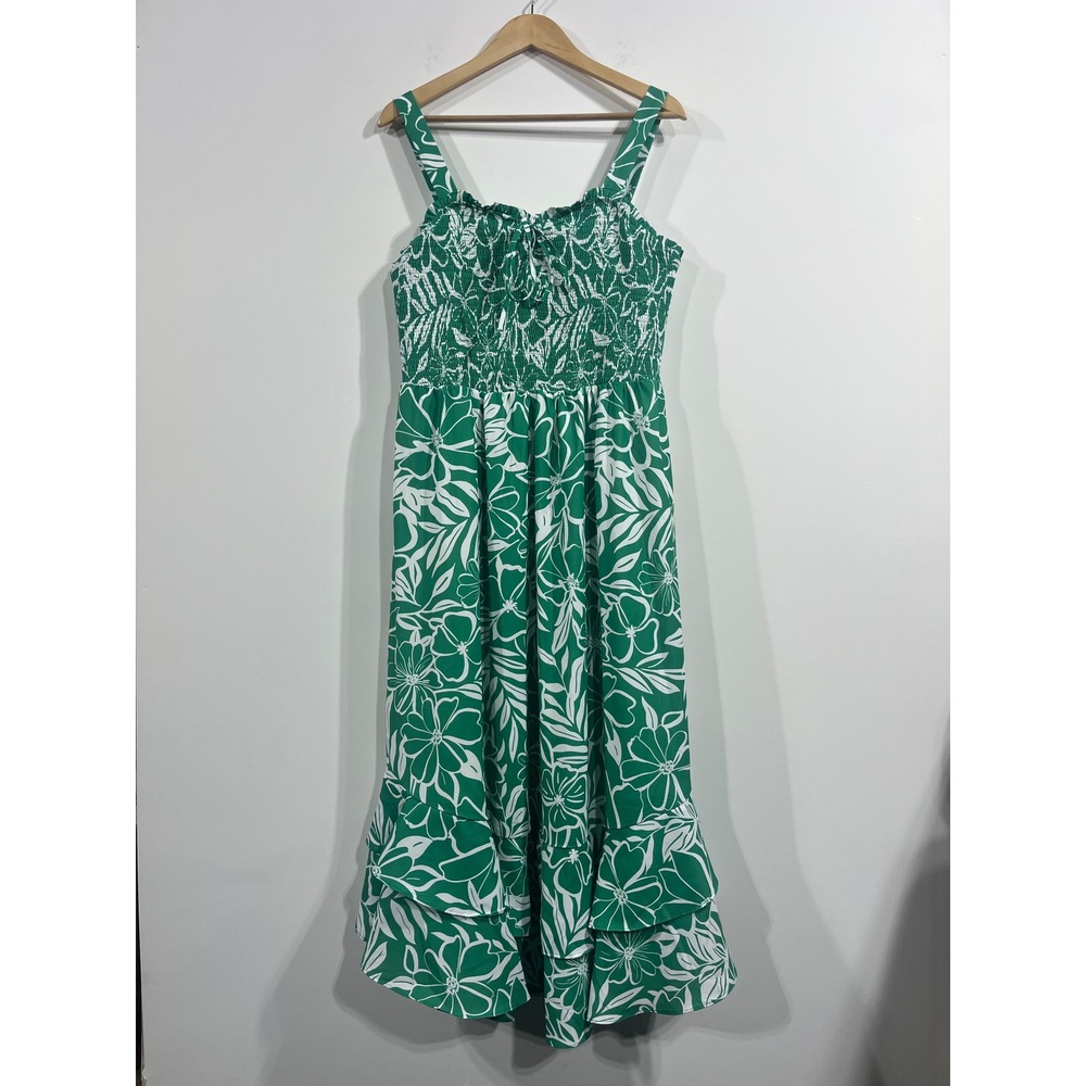Grace Karin Floral Smocked Tiered Maxi Dress Size XL Resort Vacation Kelly Green